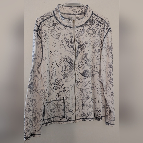 Chico's Jackets & Blazers - Chico's Spa full Zip Jacket Black White Print Sz Large 2